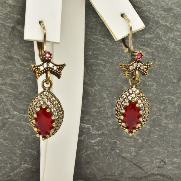 New Womens Ruby & Sapphire Earrings Set in 14kt & Silver - Picture 3 of 6